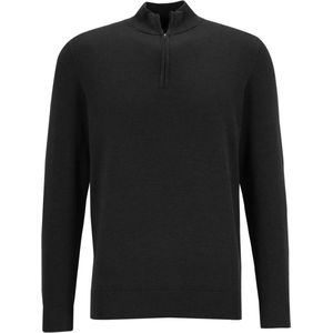 Michaelis - Heren Trui - Zwart - Slim Fit - Katoenmengsel met Korte Rits