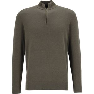 Michaelis - Slim Fit Trui - Olijfgroen - Katoenmengsel met Korte Rits