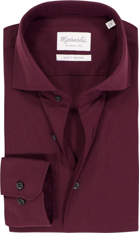 Michaelis - Slim Fit - Overhemd - Bordeauxrood Melange - Strijkvriendelijk