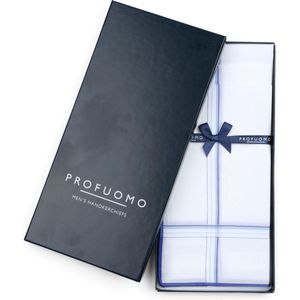 Profuomo - Zakdoeken Set Wit met blauwe strepen - Katoenen - Cadeauverpakking