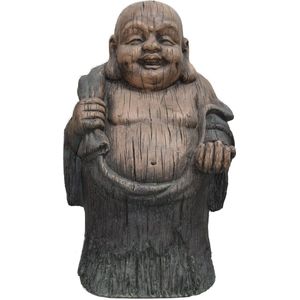 Boeddha Dikbuik Reizend 32x27x52cm - Boeddha Beeld - Bruin Hout Effect