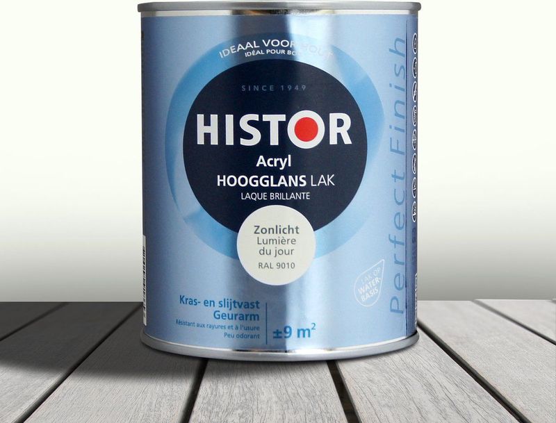 Histor Perfect Finish Lak Acryl Hoogglans liter Zonlicht (Ral 9010)