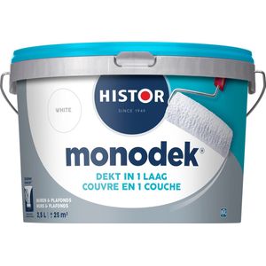 Histor Monodek Muurverf Mat - dekt in 1 laag - afwasbaar - Geschikt voor Binnen - 2,5 liter - Wit