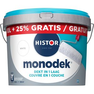 Histor Monodek Muurverf Mat - Dekt in 1 Laag - Afwasbaar - Geschikt voor Binnen - 12.5L - Wit