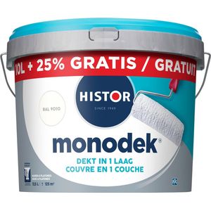 Histor Monodek Muurverf Mat - Dekt in 1 Laag - Afwasbaar - Geschikt voor Binnen - 12.5L - RAL 9010 gebroken wit