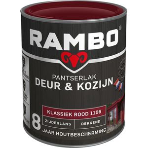 Rambo Pantserlak Deur & Kozijn Zijdeglans Dekkend - Klassiek Rood 0,75 Liter - Deur & Kozijn Aflakken - Verfwinkel is tot 50% goedkoper