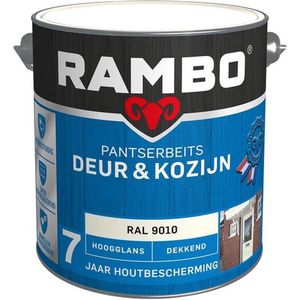 Rambo Pantserbeits Deur&Kozijn Hoogglans Dekkend RAL 9010Dekkende beits 2,5 LTR
