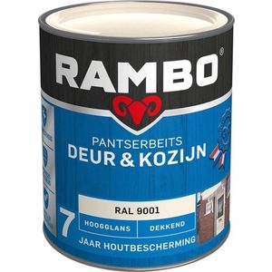 Rambo Pantserbeits Deur&Kozijn Hoogglans Dekkend RAL 9001Dekkende beits 750 ML