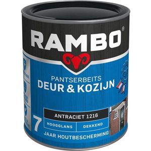 Rambo Pantserbeits Deur & Kozijn Hoogglans Dekkend - Super Vochtregulerend - Antraciet - 0.75L