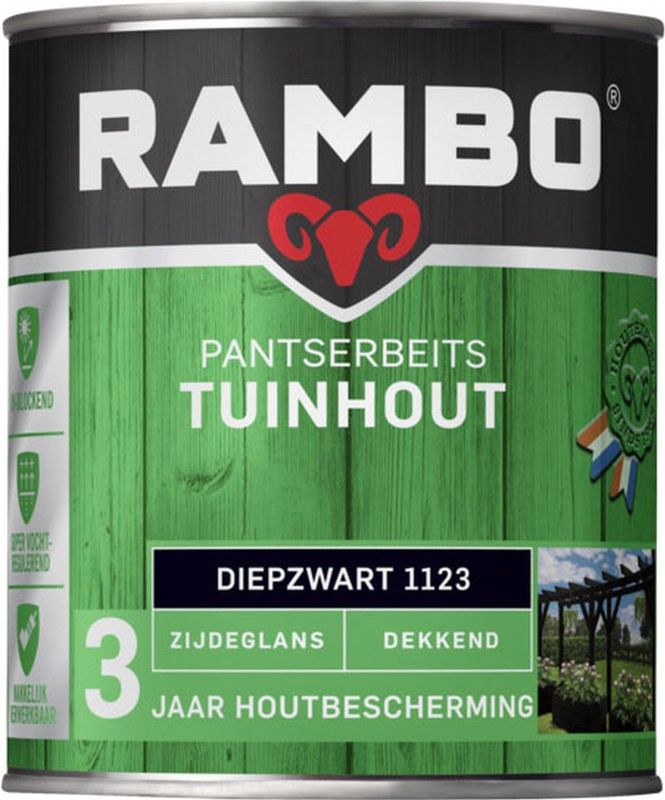 Rambo Pantserbeits Tuinhout Zijdeglans Dekkend Gelijkmatig Vloeiend DiepzwartL
