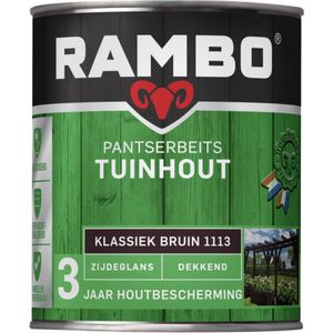 Rambo Pantserbeits Tuinhout Zijdeglans Dekkend - Gelijkmatig Vloeiend - Klassiek Bruin - 0.75L