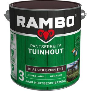 Rambo Pantserbeits Tuinhout Zijdeglans Dekkend - Gelijkmatig Vloeiend - Klassiek Bruin - 2.5L