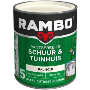 Rambo Pantserbeits Schuur & Tuinhuis Dekkend Zijdeglans Ral 9010 Zuiverwit 0,75 Ltr