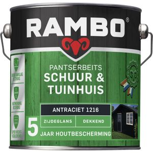 Rambo Pantserbeits Schuur & Tuinhuis Zijdeglans Dekkend - Makkelijk Verwerkbaar - Antraciet - 2.5L