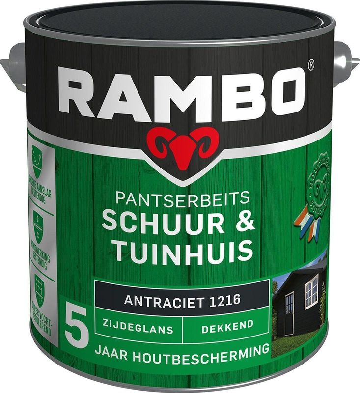 Rambo Pantserbeits Schuur & Tuinhuis Zijdeglans Dekkend - Makkelijk Verwerkbaar - Antraciet - 2.5L
