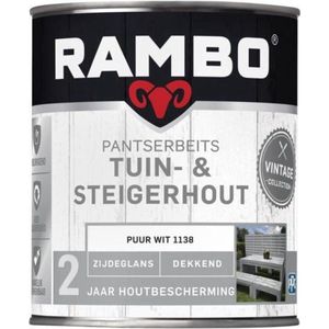 Rambo Pantserbeits Tuin & Steigerhout - Dekkend - Zijdeglans - Waterproof - Puurwit - White - 0.75L