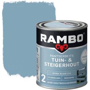 Rambo Pantserbeits Tuin & Steigerhout - Dekkend - Zijdeglans - Waterproof - Petrolblauw - 0.75L