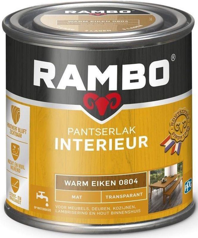Rambo - Pantserlak Interieur - Transparant Mat - Warm Eiken - Waterbasis
