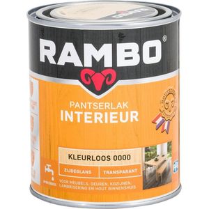 Rambo Pantserlak Interieur Transparant Zijdeglans - Kleurloos 0,25 Liter Kleur - Beitsen Deur & Kozijn Meubels - Verfwinkel is tot 50% goedkoper