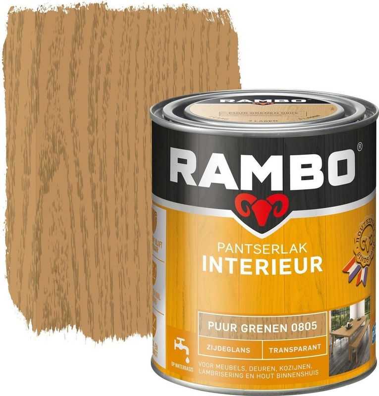 Rambo Pantserlak Interieur - Transparant Zijdeglans - Houtnerf Zichtbaar - Puur Grenen - 0.25L