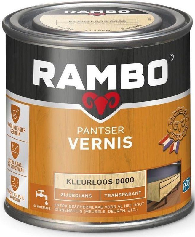 Rambo Pantser Vernis Acryl - Transparant Zijdeglans - Kras- & Stootvrij - Sterke Hechting - 1.25L