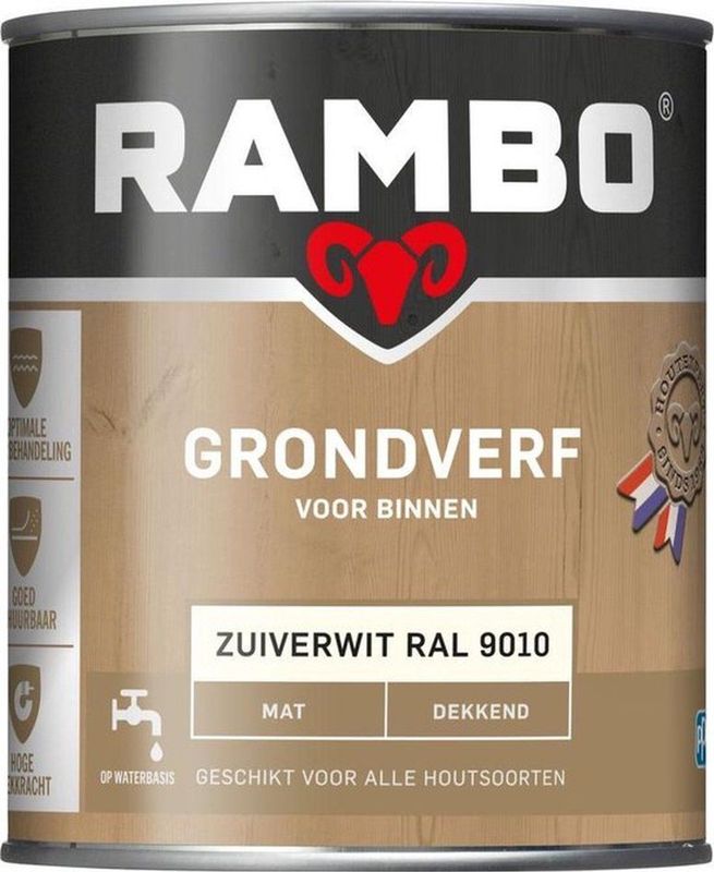 Rambo - Grondverf Binnen Dekkend - RAL9010 - Matte Primer - 0,75L