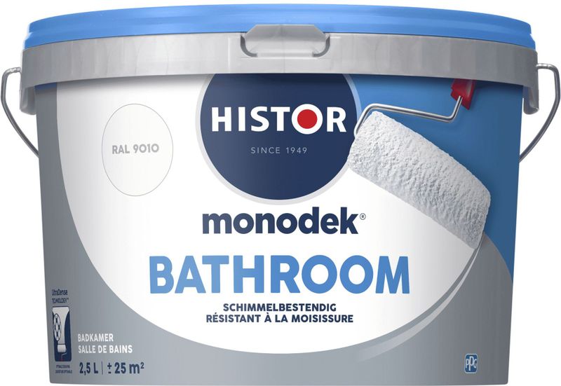 Histor Monodek Badkamer Muurverf Mat - Vochtregulerend & Schimmelbestendig - 2.5L - RAL 9010