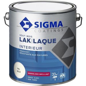 Sigma Houtlak Interieur Glans - Kras- & Slijtvast - Droog na 1 uur - Geurarm - RAL 9010 - Wit - 2,5L