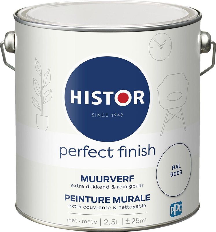 Histor - Perfect Finish - Muurverf Mat - Ral 9003 - 2,5 Liter