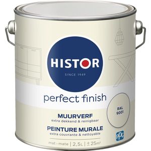 Histor Perfect Finish Muurverf Mat - Perfecte Dekking - Geurarm - 2.5L - RAL 9001 - Wit