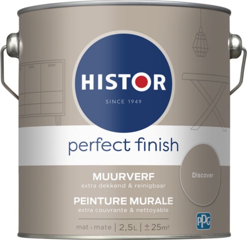 Histor Perfect Finish Muurverf Mat - Perfecte Dekking - Geurarm - 2.5L - Discover - Beige
