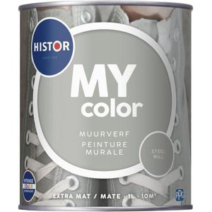 Histor MY Color Muurverf Extra Mat - Reinigbaar - Extra Dekkend - 1L - Steel Mill - Lichtgrijs