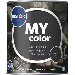 Histor MY Color Muurverf Extra Mat - Reinigbaar - Extra Dekkend - 1L - Whitby Jet - Donkergrijs