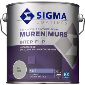 Sigma Interieur Muurverf Mat - Reinigbaar & Langdurig Kleurbehoud - Goede Dekking - RAL 7032 - Bruin - 2.5L