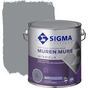 Sigma Interieur Muurverf Mat - Reinigbaar & Langdurig Kleurbehoud - Goede Dekking - RAL 7045 - Grijs - 2.5L