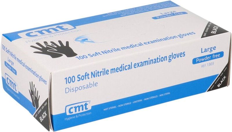 Soft Nitril handschoenen poedervrij Large zwart 10x100/ds - 651303 L
