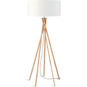 Good&Mojo Vloerlamp bamboe 5-poot Kilimanjaro h.160cm/kap 60x30cm, eco linnen wit