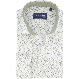 Ledub - Modern Fit Overhemd - Wit - Lichtgroene Print - Katoenmix