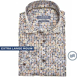 Ledub - Modern Fit - Overhemd - Middenbruin Dessin - Strijkvriendelijk - Mouwlengte 72 cm