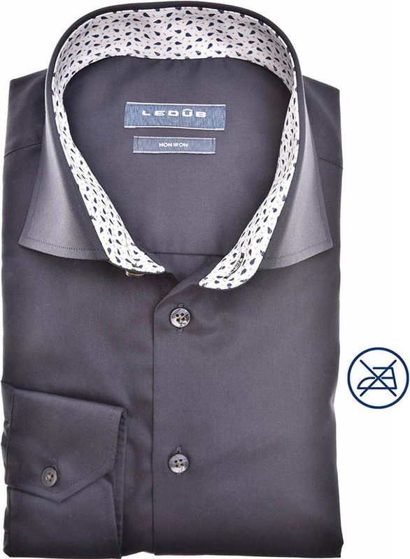 Ledub - Modern Fit - Overhemd - Donkerblauw - Strijkvrij - Heren