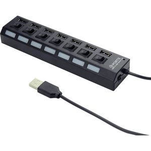 Enzo - 7-poorts USB Hub - Zwart - USB 2.0 - Met Voeding
