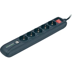 Gembird SPG5-U2-5 Stekkerdoos met schakelaar 5-voudig incl. 2x USB charge - Zwart