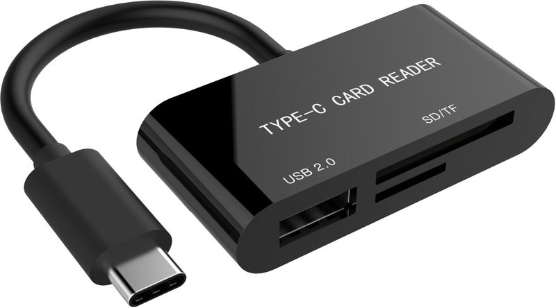 USB Type-C Combo SD-Kaartlezer - Zwart - Compact - SD TF USB-Sticks