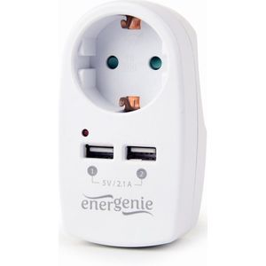 Doorvoerstekker - USB Lader - Wit - 1 Contact + 2 USB-A Poorten - 2,1A