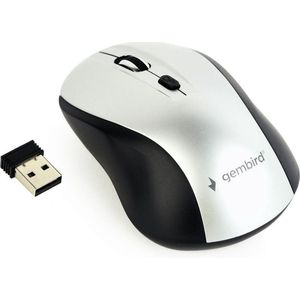 Gembird MUSW-4B-02-BS - Mouse (Ambidextrous, Optical, RF Wireless + USB, 1600 DPI, Black, Silver)
