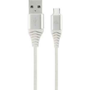 Premium USB Type-C laad- & datakabel 'katoen', 2 m, zilver/wit