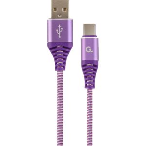 Premium USB Type-C laad- & datakabel 'katoen', 2 m, paars/wit