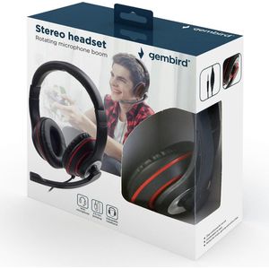 Gembird - Stereo On-Ear Headset - Zwart/Rood - 1,8 Meter Kabel