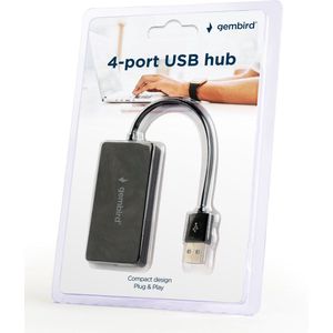 Gembird - USB Hub - 4 Poorten - USB2.0 - Zwart - 0,15 Meter
