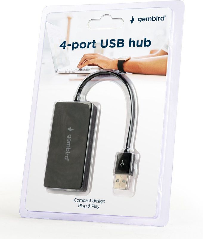 Gembird - USB Hub - 4 Poorten - USB2.0 - Zwart - 0,15 Meter
